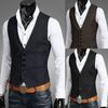 Business Men Solid Color V Neck Button Pocket Sleeveless Slim Fit Vest Waistcoat