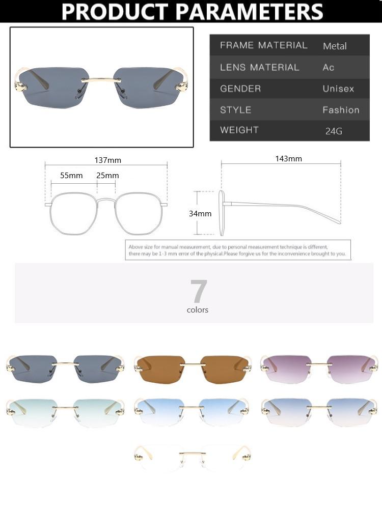 Vintage Rimless Square Sunglasses Women Uv400 Fashion Metal Small Rectangle Punk Glasses Brand Designer Shades For Men