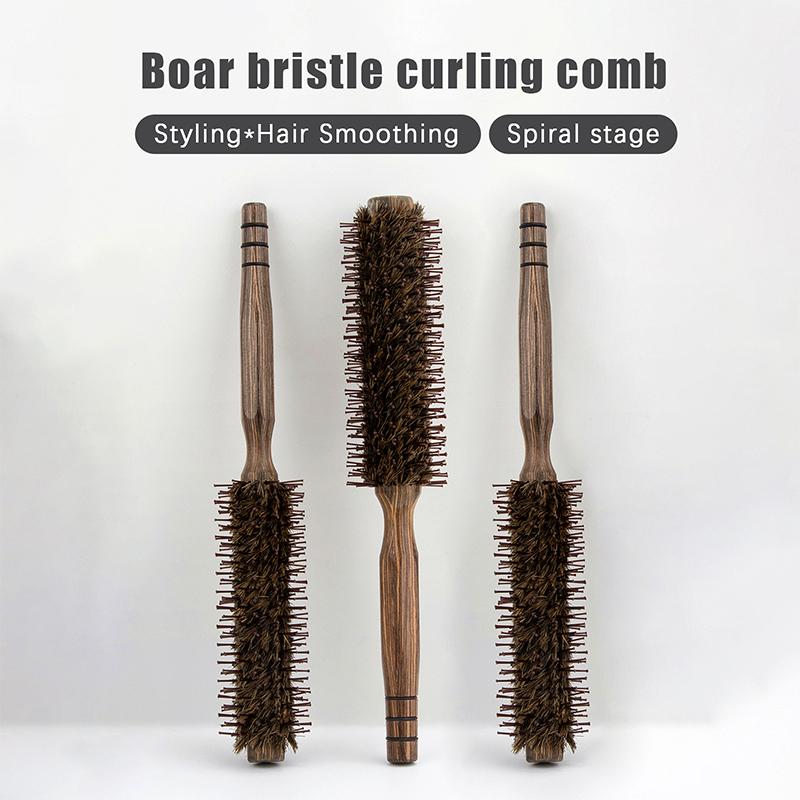 Barber Hair Round Roller Wood Hair Brush Boar Bristle Nylon Hair Comb Hairdressing Combs Round Paddle Brush Women Men Curly Hair