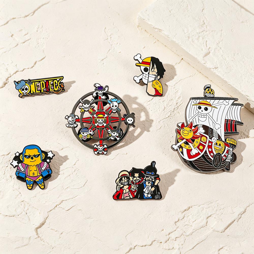 6pcs One Piece Inspired Enamel Pins Set Anime Luffy Pirate Themed Pins for Backpack Clothing Manga Fan Collection Gifts