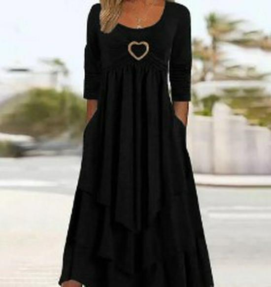 Stylish Heart-Embellished Layered Solid Color Dress