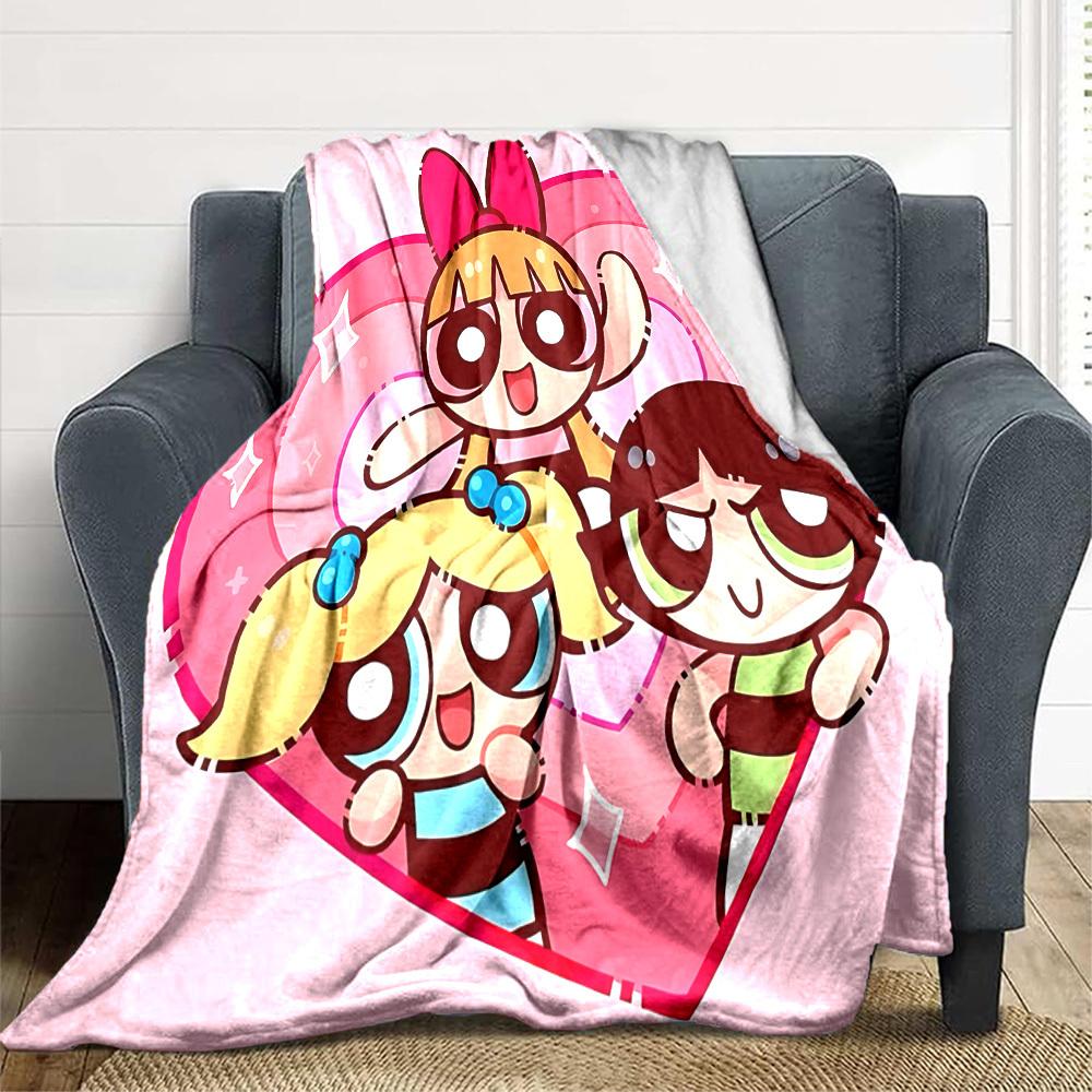 1pc Powerpuff Girls Flannel Throw Blanket Lightweight Soft Warm All Season Blanket for Sofa, Bed, Travel,L1028149
