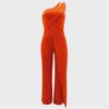 9904 European & American Sexy Sleeveless One-Shoulder High Waist Straight Jumpsuit