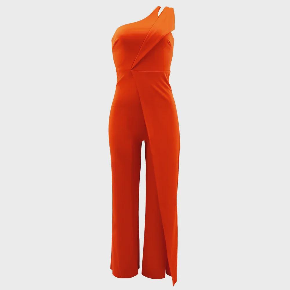 9904 European & American Sexy Sleeveless One-Shoulder High Waist Straight Jumpsuit