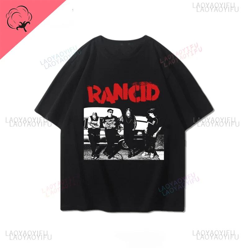 Rancid Band Short Sleeved Tshirt for Mens Summer American High Street Print Cool Pure Half Sleeves Trendy Printed Tshirt Top