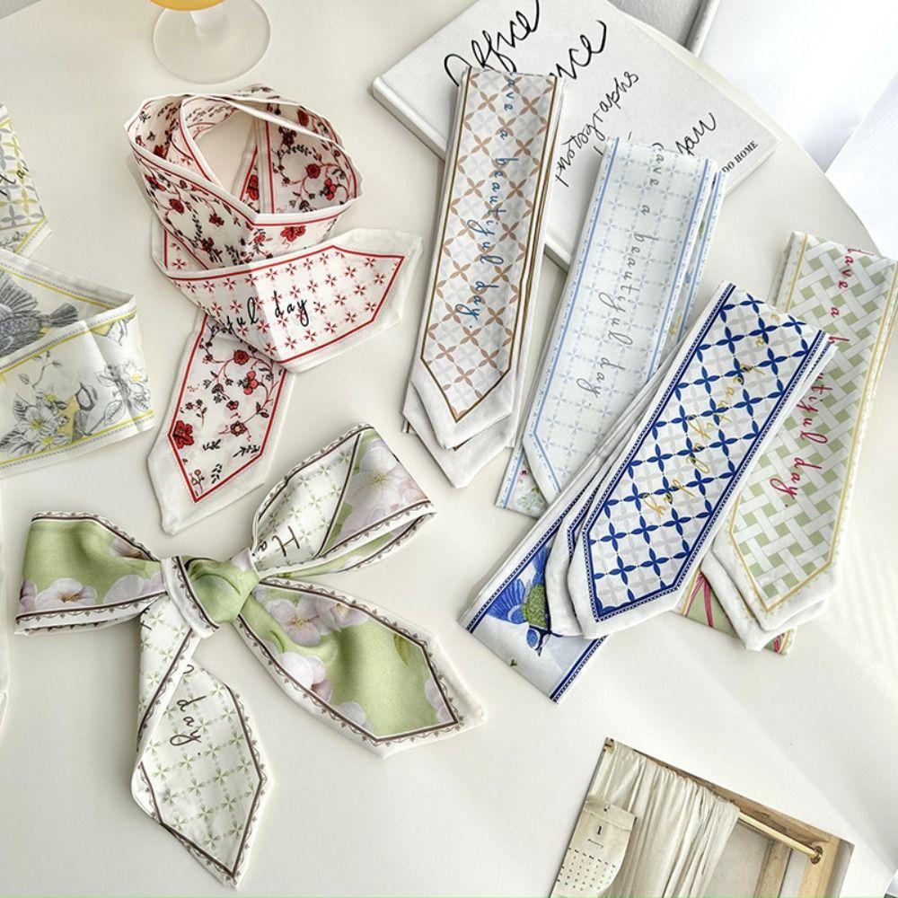 

Bow Ties Long Silk Scarf Cravat Satin Kerchief All-match Scarf Hair Band Spring Summer