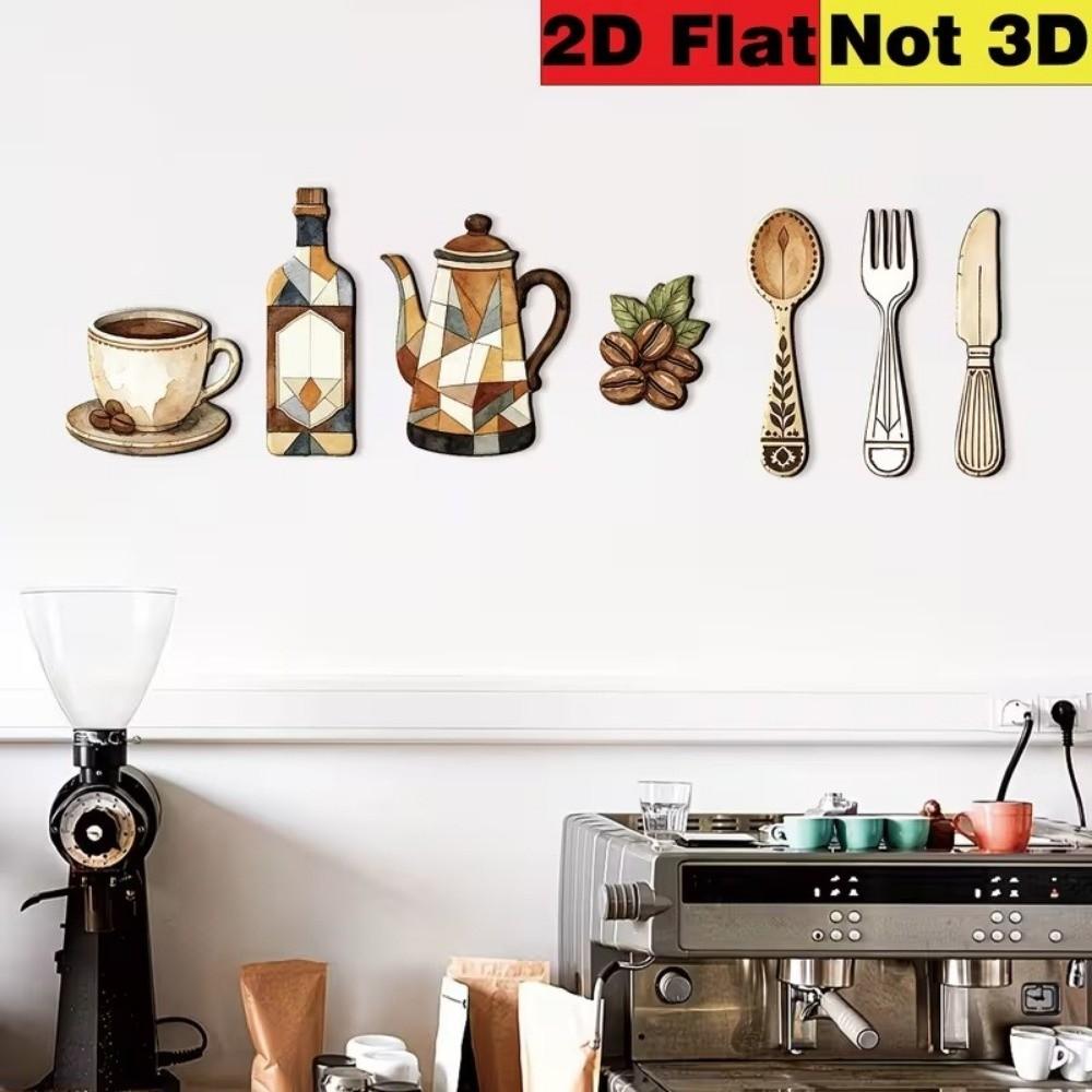7Pcs Rustic Distressed Floral Coffee Element Wall Plaques Dining Room Wall Decor Set Thanksgiving