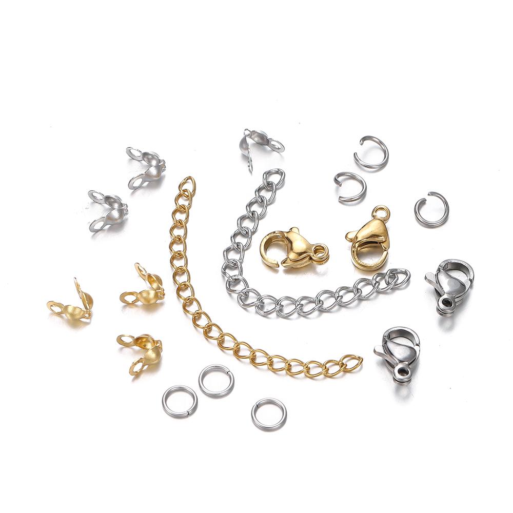 1Box Stainless Steel Lobster Clasps Open Jump Rings Crimp Beads Caps Set For Diy Bracelet Necklace Jewelry Making Accessories
