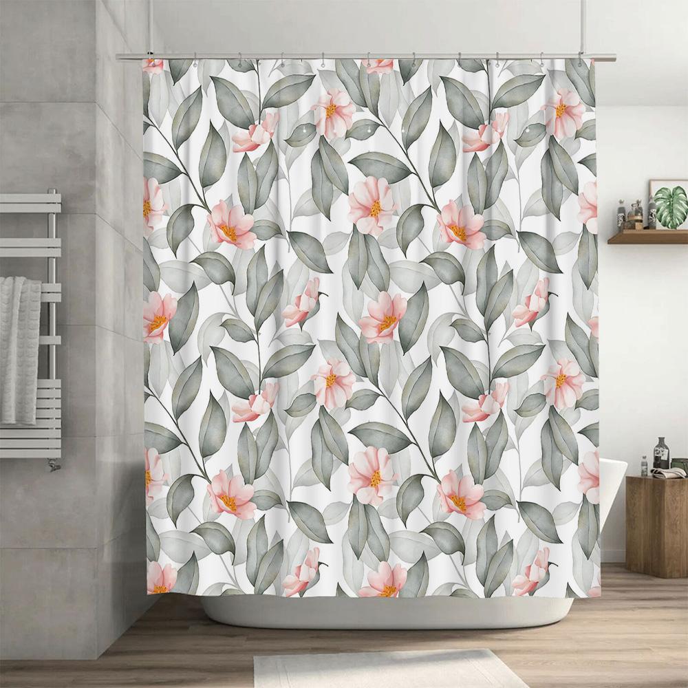 Pink Floral Bath Shower Curtain Waterproof Decorative Bathroom Decor 180x274cm