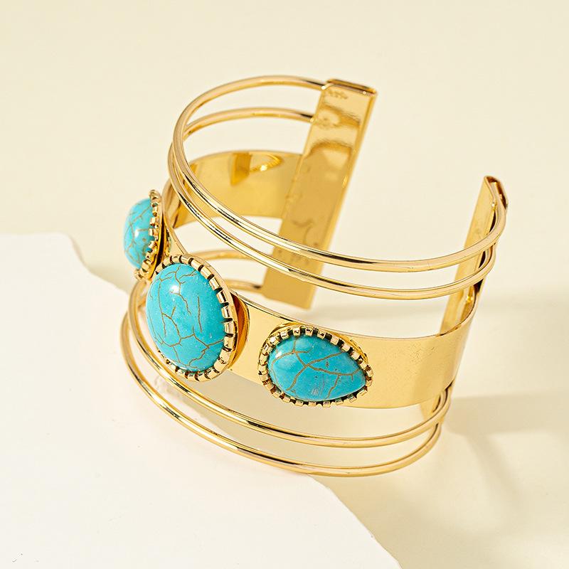 

French Turquoise Retro Wide Bangle for Women - Korean Fashion Influencer Punk Style Jewelry
