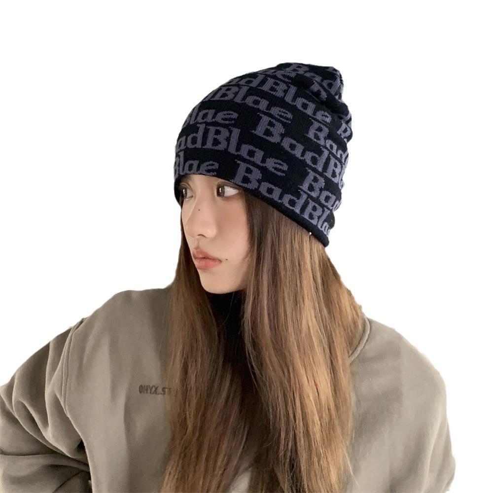 Niche street trendy brand personalized letter wool hat women's versatile pullover cold hat knitted melon fur hat men