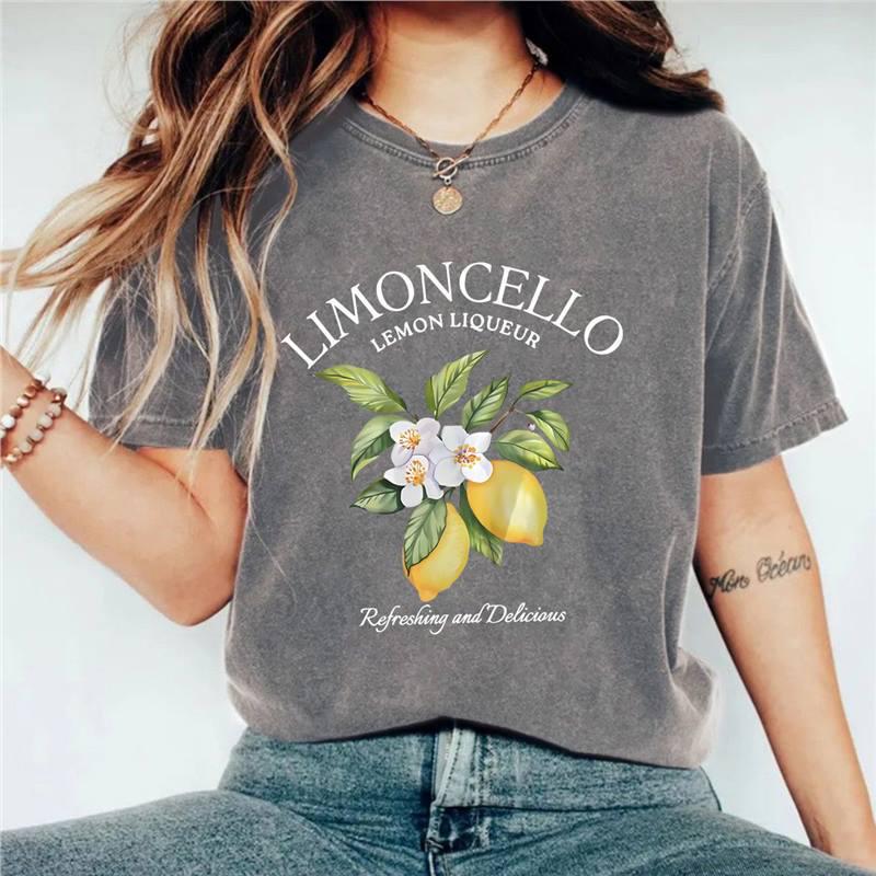 

Ретро Унисекс Футболка из Выстиранного Хлопка с Лимонным Принтом и Эффектом Потертости Medium серый