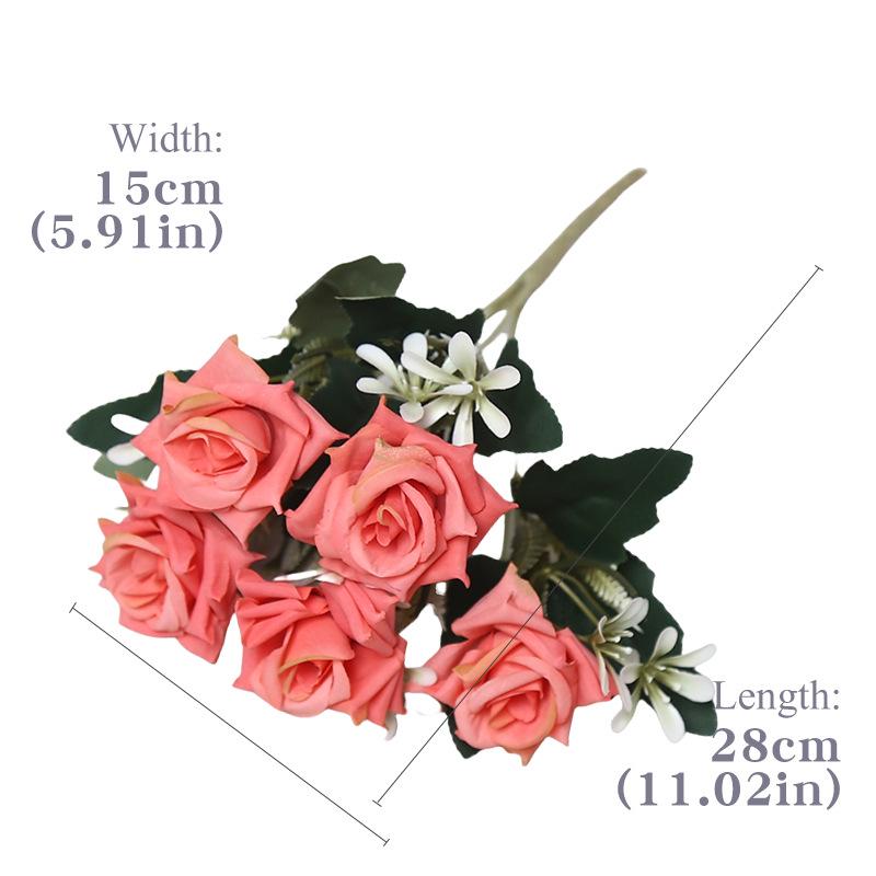 5-Head Artificial Silk Rose Arrangement for Home Decoration