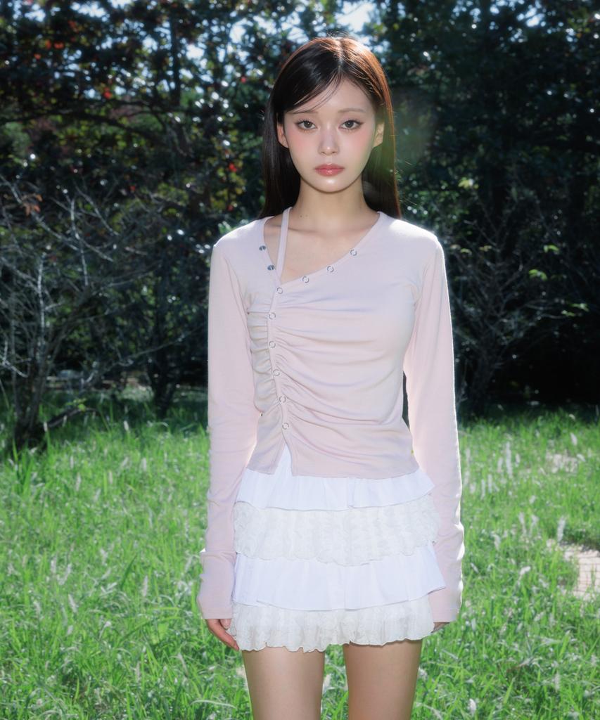 ROSEFRANTZ Unbalanced Shirring Long Sleeve [Pink]