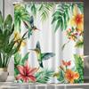 Tropical Green Plants And Flowers Birds Shower Curtain, Bathroom Decorative Shower Curtain, Printing Shower Curtain With Hooks