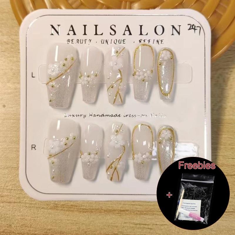 

100% ручная работа, набор накладных ногтей в форме трапеции в форме гроба с клеем, фототерапевтические ногти, французские вишни, кошачий глаз, накладные патчи для дизайна ногтей Long trapezoid-XS