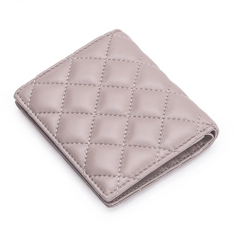Genuine Leather Short Wallet Women's Sheepskin Diamond-shaped Style Folding Small Multifunctional Change Purse