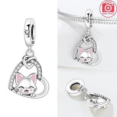 Elegant Original Charms Copper Animal Cat Dog Heart Embracing Mother Child Cats Beads Fit Bracelet Women Diy Valentine Gift