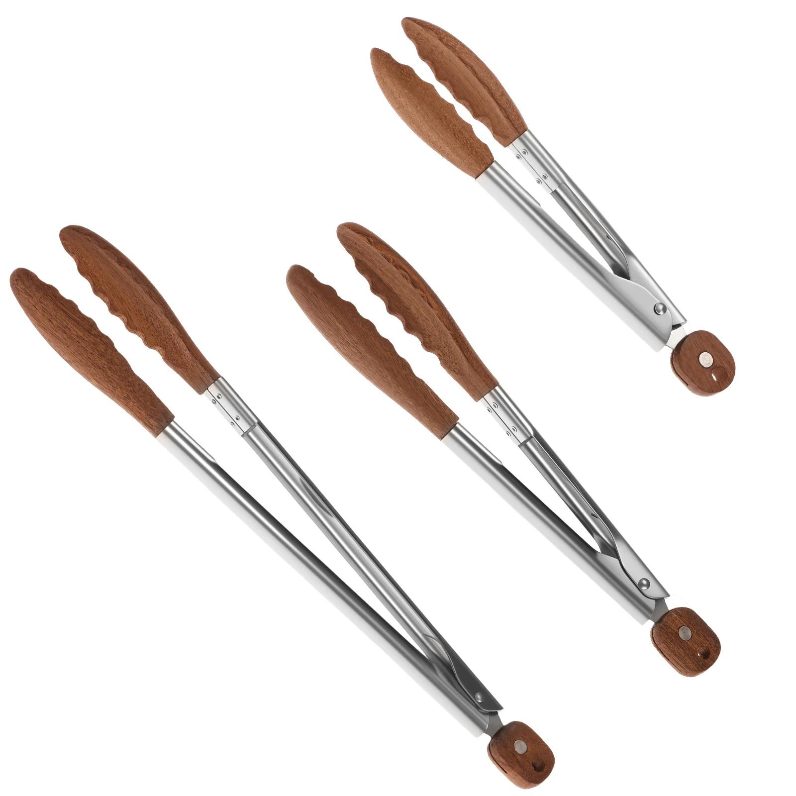 

3 шт. Деревянные щипцы для барбекю разного размера, термостойкие, эргономичные, кухонные щипцы для готовки с фиксатором, для ресторана, домашней кухни