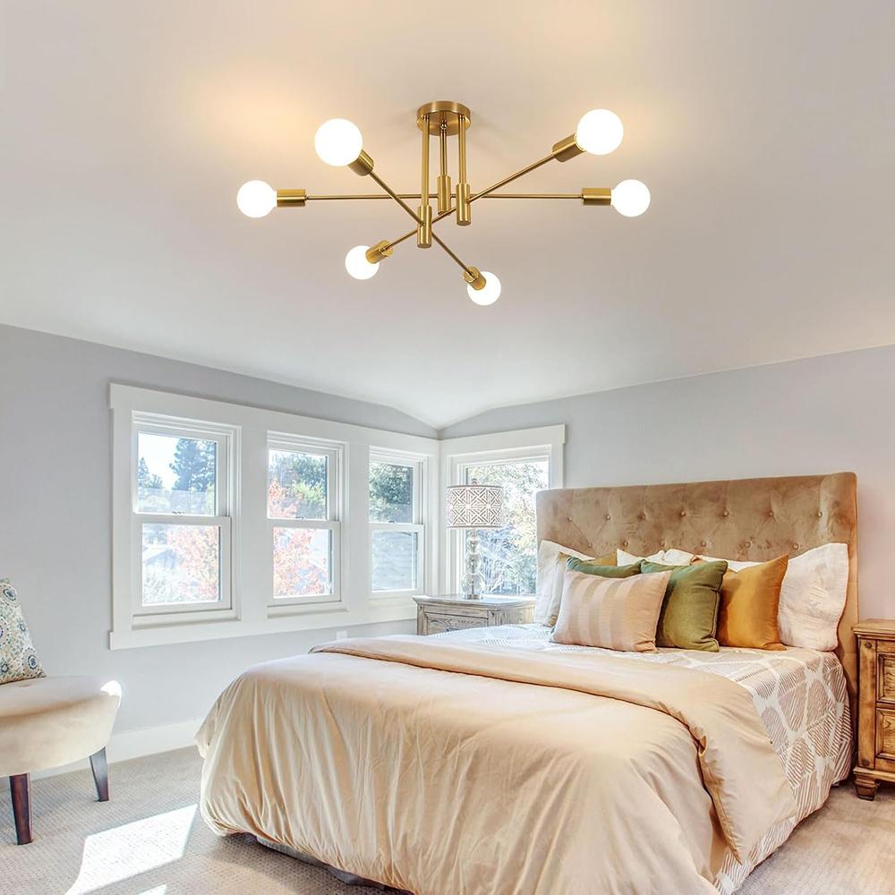 Vintage Ceiling Light 6 Bulbs E27 Socket Gold Chandelier Retro Sputnik Ceiling Lamp for Bedroom Living Room Kitchen Bulbs Not Included