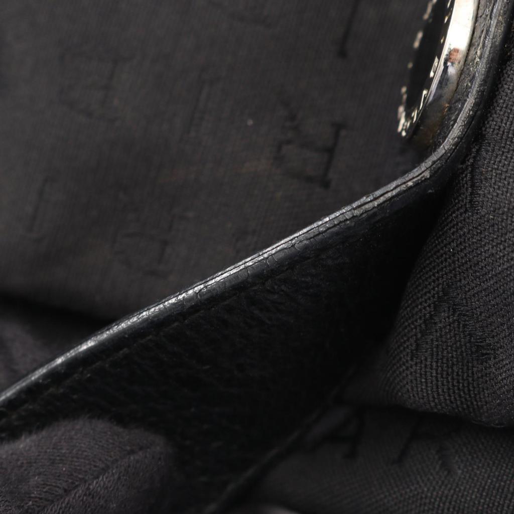 Used BVLGARI Logo Mania Tote Bag Canvas Leather Black Used Women