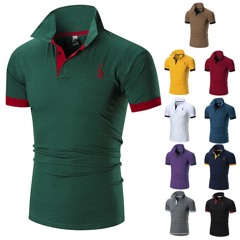Herren Sommer Casual Besticktes Polohemd mit Umlegekragen und Colorblock-Bündchen