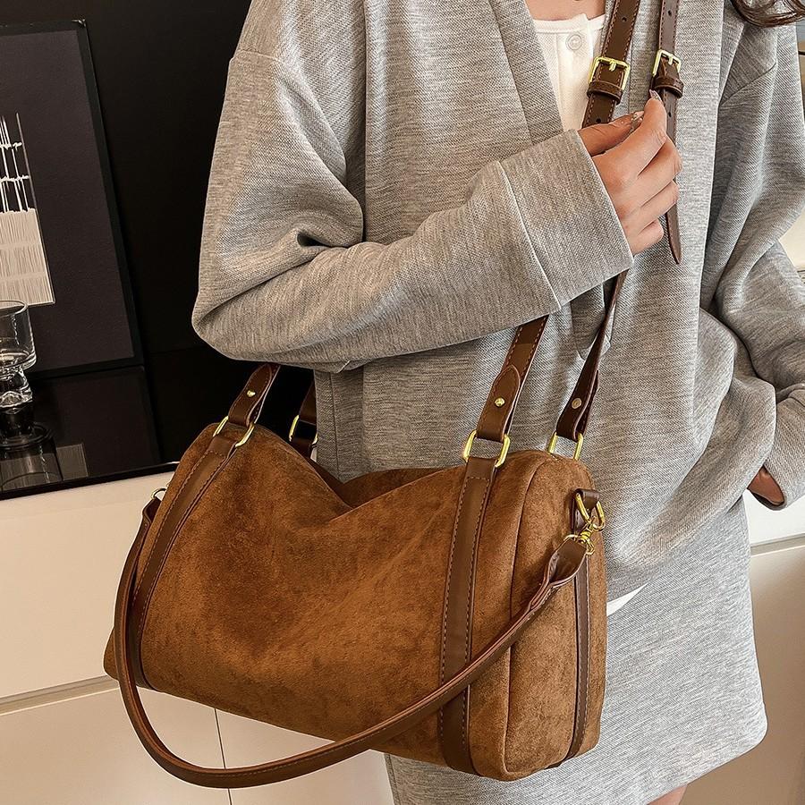 2025 new niche suede temperament tote bag large capacity versatile commuter shoulder bag crossbody