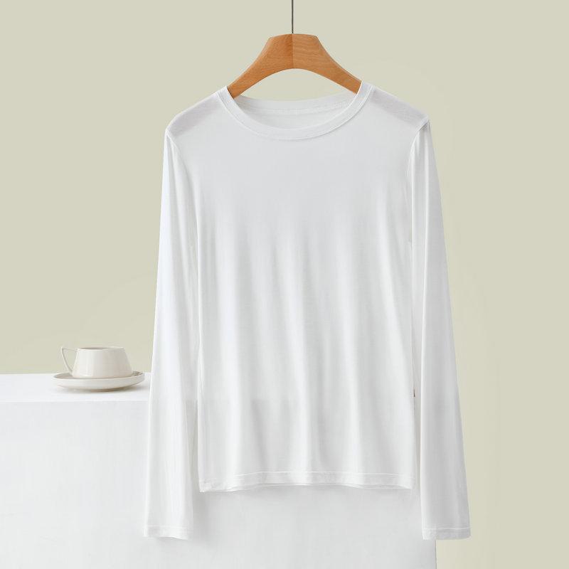 Women's Crew Neck Long Sleeve Tee Slim Fit Commuter Casual Top Solid Rayon Spandex Summer Undershirt Basic Layering Shirt