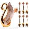 Metal Swan Base Holder Tableware Organizer with 6 Spoons or Forks Small Delicate for Coffee Fruit Dessert Ice Cream Cake