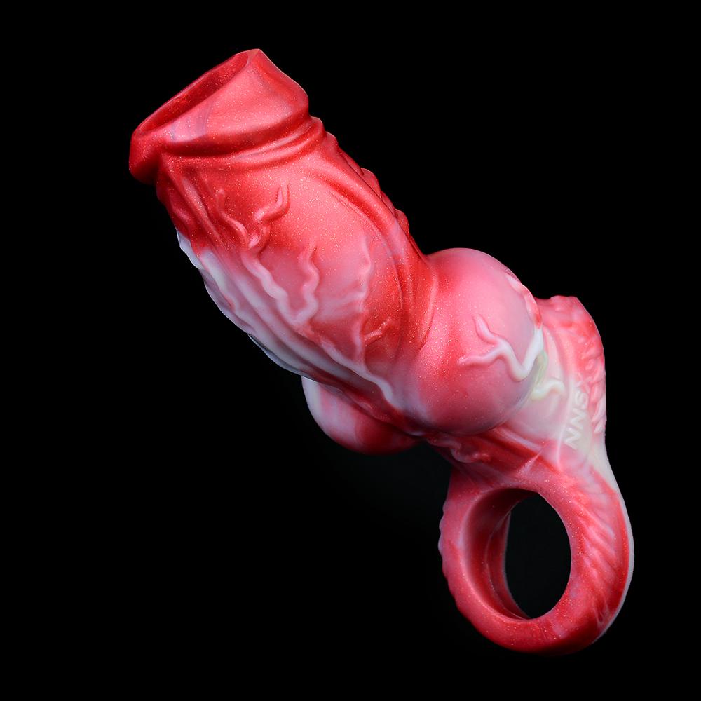 Thick Penis Sleeve Non-stop Orgasm Man Animal Texture Reusable Condom Enlargement Fantasy Penis Cover Men's Dog Knot Sleeve