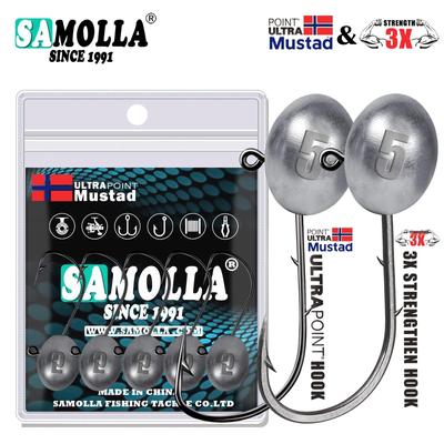 Eiförmiger Jigkopf mit Druckgussblei, Mustad Feinhaken und 3X starkem Anti-Haken-Schaft für das Angeln mit Mikrolödern.