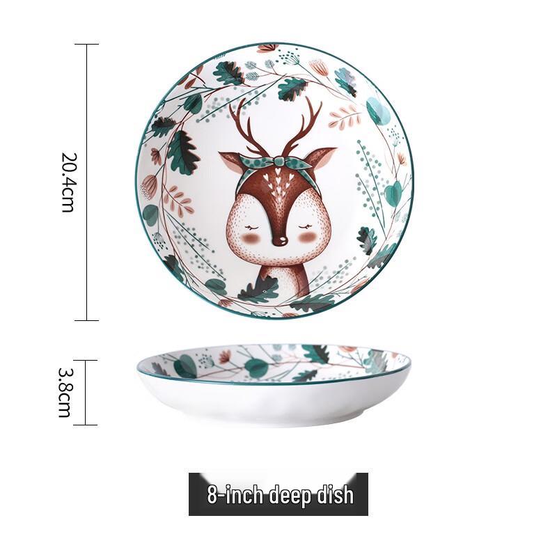 Cute Cartoon Deer Ceramic Dinner Plate Set
