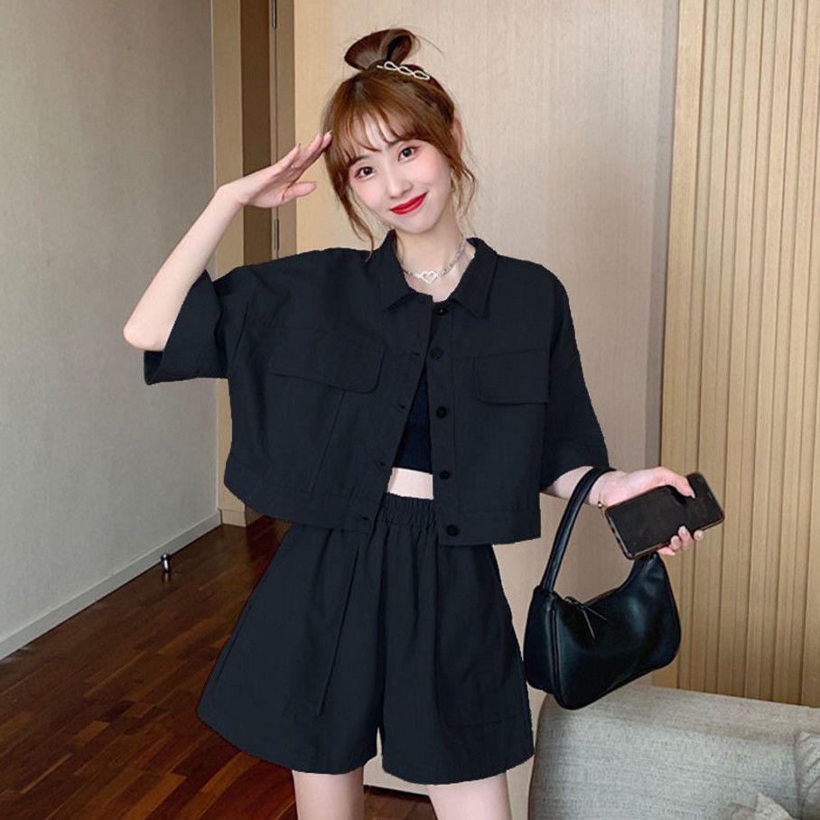 Korean Style Women's Chic Summer Workwear: Versatile Loose Short Sleeve & Shorts Two-Piece Uniform Set