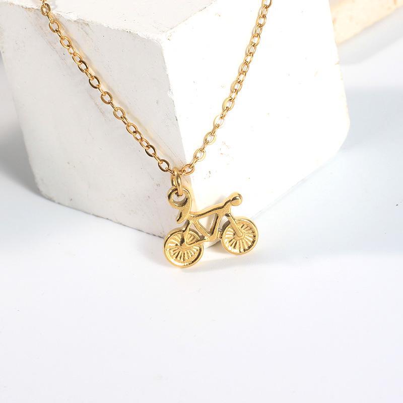 Doppelseitige 18K Gold Fahrrad Anhänger Halskette, Personalisierter Edelstahl Schmuck