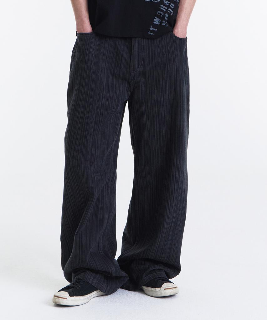 Gicheol Slub Jacquard Stripe Wide Pants (Black)