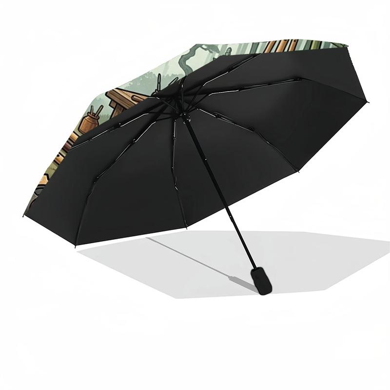 Steampunk Flute Forest Scene pattern umbrella, portable and foldable design, 8 ribs, a casual accessory for Halloween, Christmas, and birthday gifts.