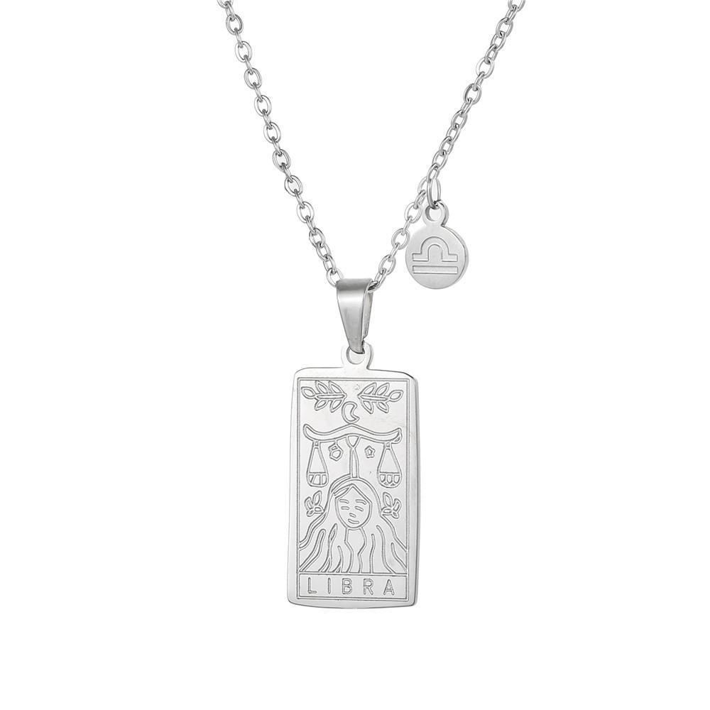 Twelve Constellations Tarot Card Stainless Steel Necklace with Fade-Resistant Pendant