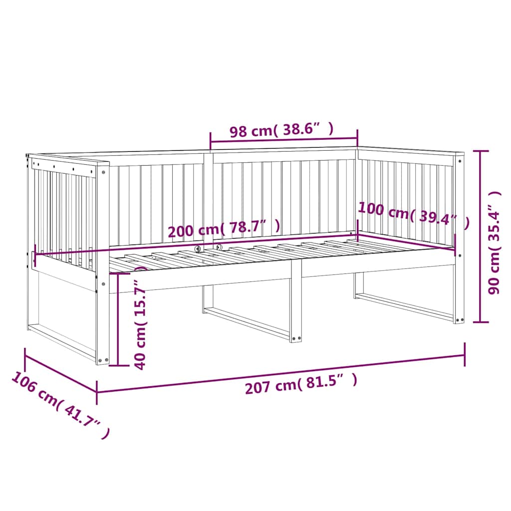 Daybed without Mattress 100x200 cm Solid Pine Wood