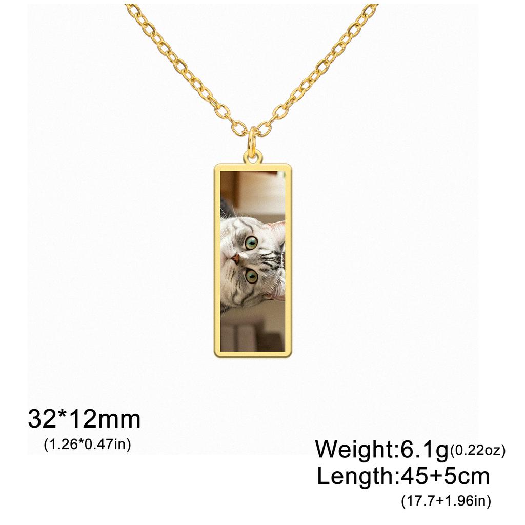 Custom Print Photo Necklace Single Sided Logo Personalized Rectangle Pendant Stainless Steel Jewelry Party Valentine's Day Gifts