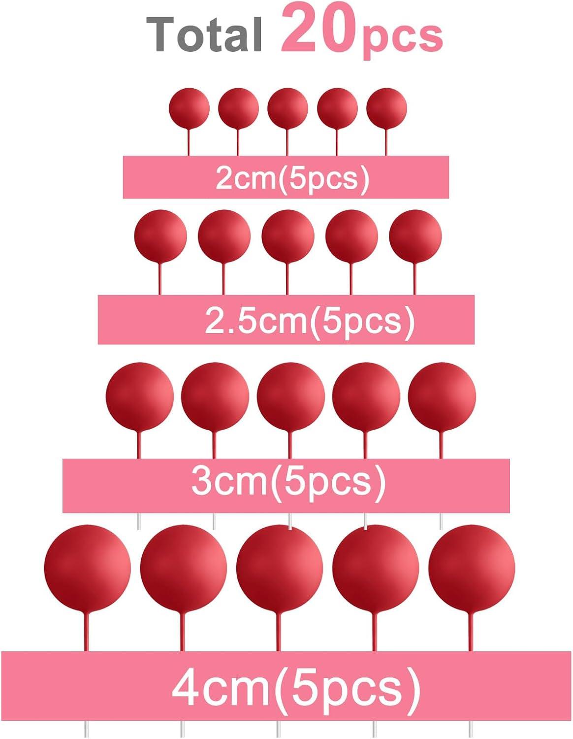 20Pcs Ball Cake Topper Decorations Red Balls Cake Picks Cake Topper Balls for Birthday Cake Decorations