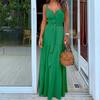 Women's Long Skirt Fashion Sexy and Ankle Bohemian Personality Button V-neck Stitching Strap Dress