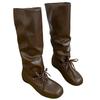Pleated mid-tube stacking boots thick-soled boots women's autumn and winter boots tall western knight boots