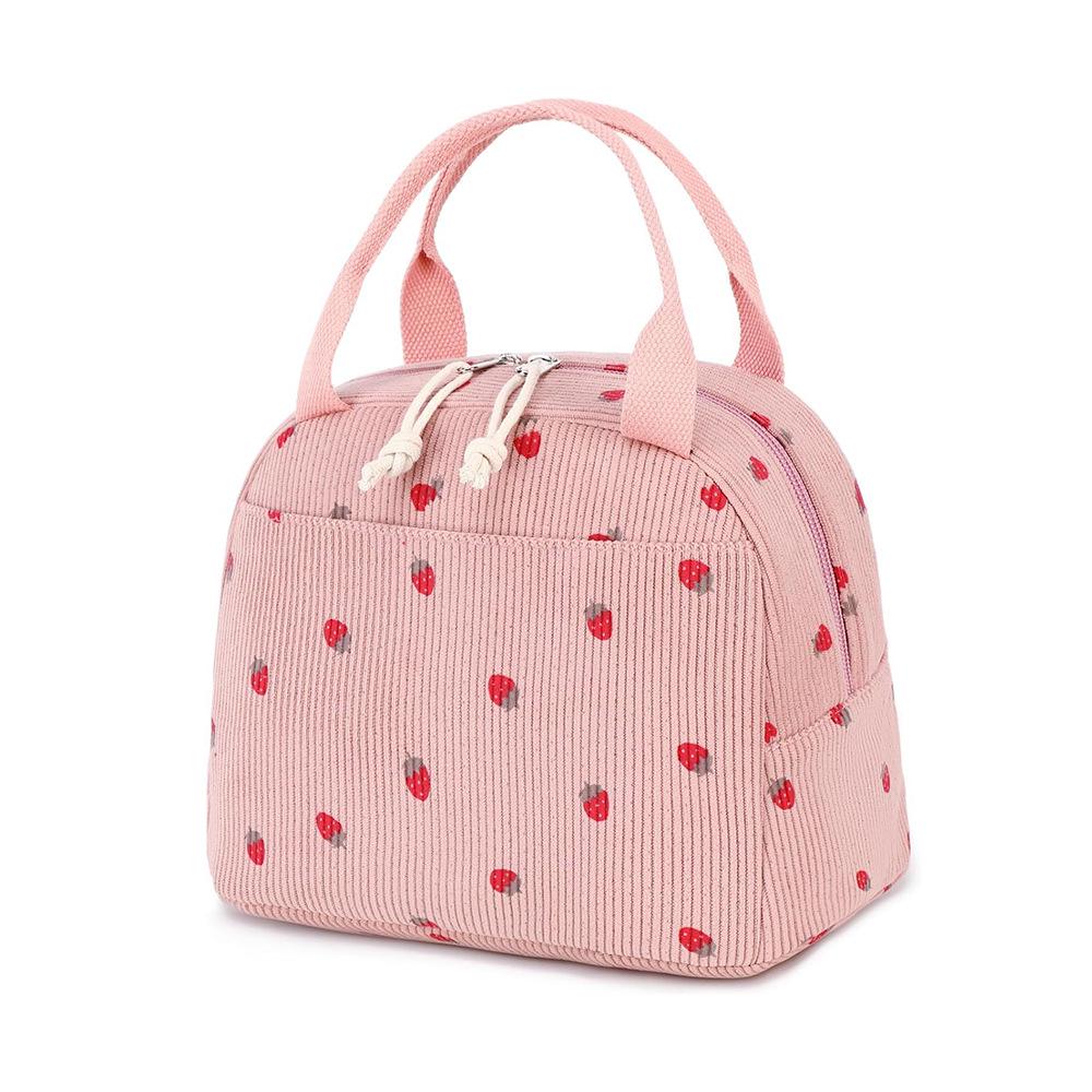 Corduroy Large-Capacity Insulated Lunch Bag for Women - Portable, Heat-Preserving Bento Tote