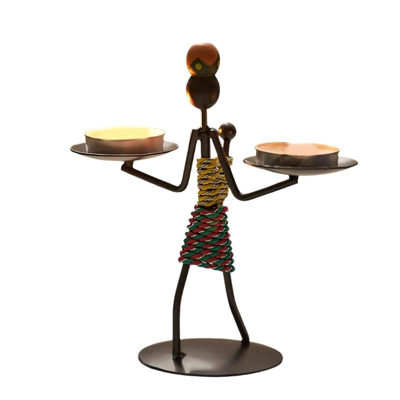 Modern Minimalists Sculpture Candle Stand African Tribal Lady Iron Figure Tealight Candle Holders For Romantics Dinners