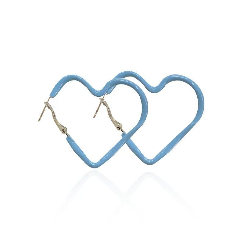 Solid Color Drop Glaze Heart Hoop Earrings Women Korean Sweet Simple Versatile Ear Jewelry
