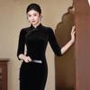 New Chinese-style black velvet cheongsam with long sleeves 1011 autumn new models, simple and slim waist, beautiful temperament, daily wear