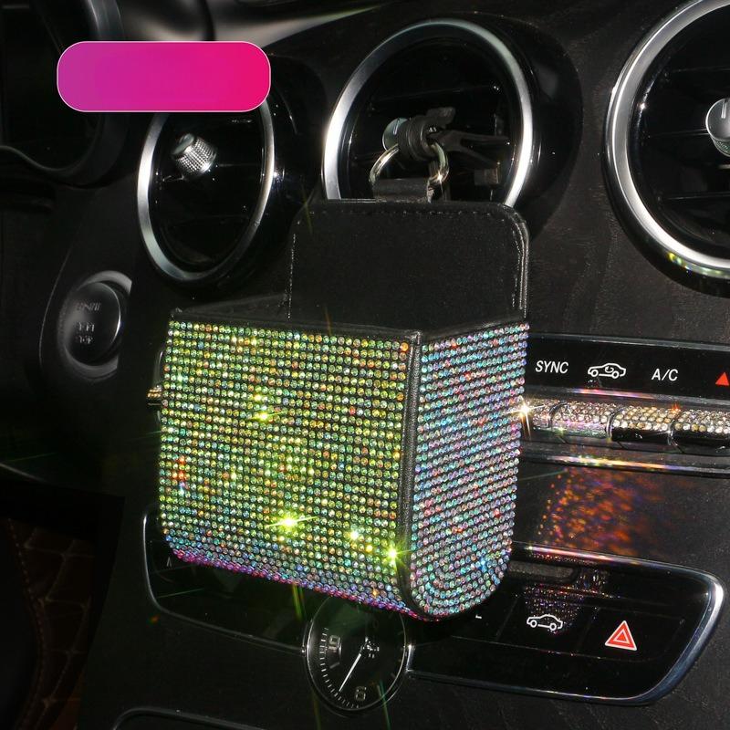 Car Storage Bag Air Vent Dashboard Tidy Hanging Leather Organizer Box Glasses Phone Holder Storage Organizer Car Accessories