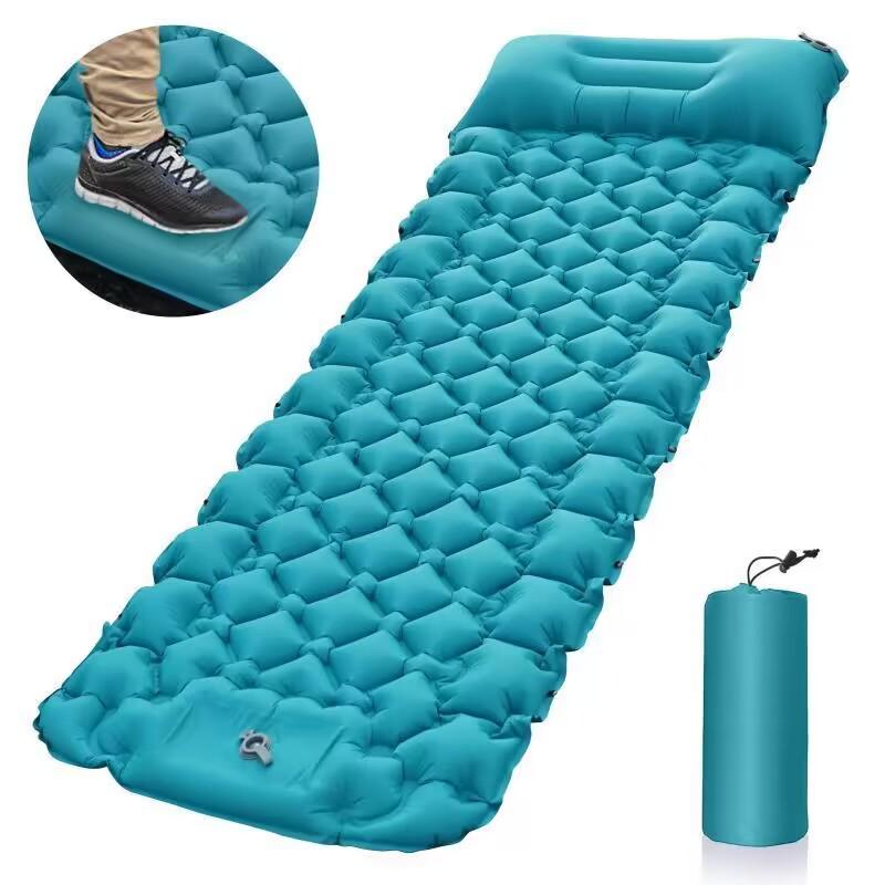 Tapis d'air gonflable en treillis pour 1 personne, coussin de couchage extérieur de Camping 40D TPU pieds, matelas pneumatique ultraléger, tente à gonflage automatique, appui-tête de voyage