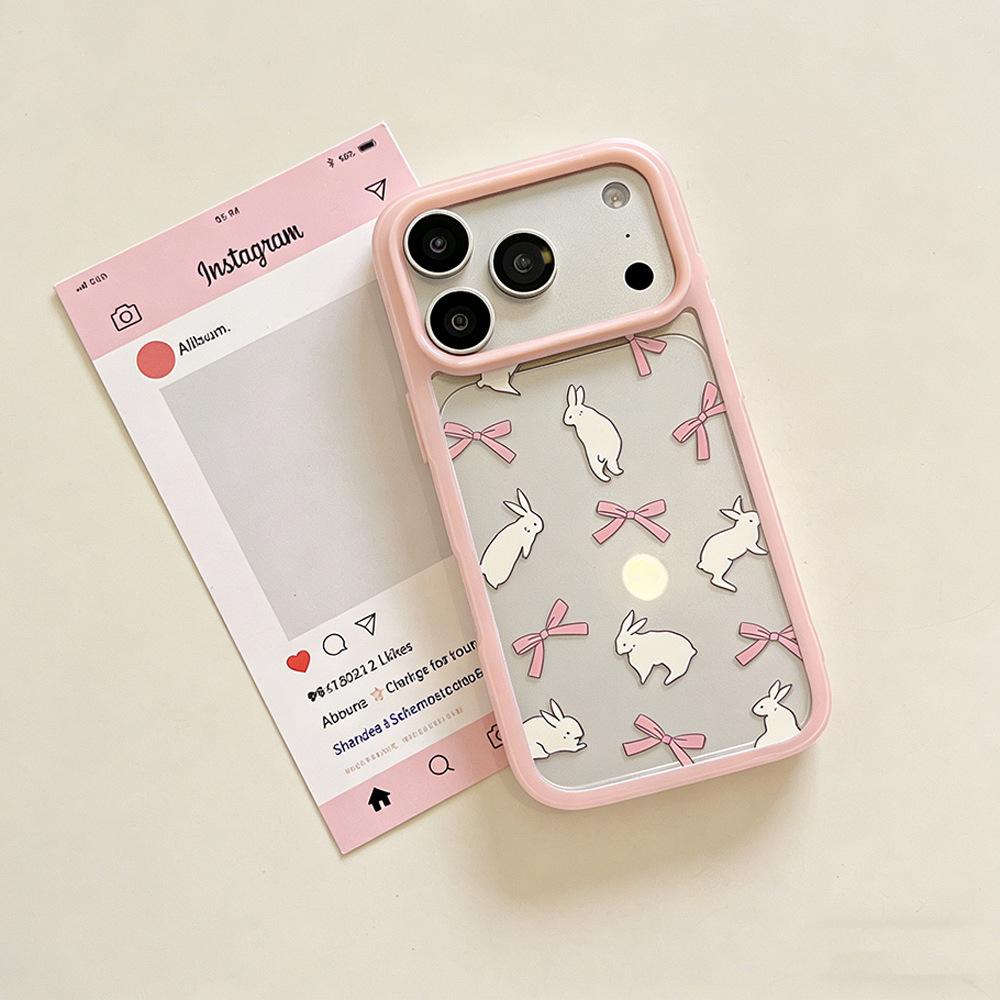 Korean Bowknot Rabbit Spring iPhone 15/17Promax Case with Full Coverage Drop Protection