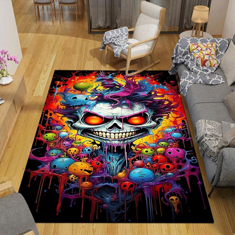 1pc Scary skull Design Indoor Area Rug - Soft, Anti-Slip, and Durable Gaming Room Decor for Bedroom